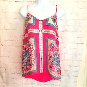 NWOT Madison Marcus Pink Baroque Print Sleeveless Silk A-Line Top Sz.S MSRP $228